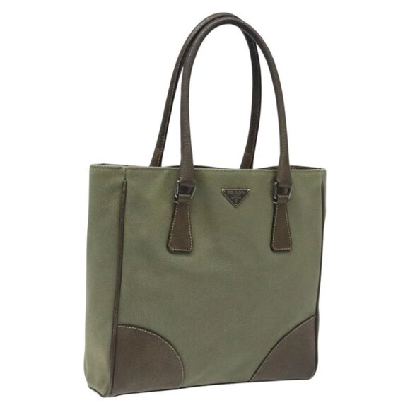 PRADA Hand Bag Canvas Khaki Silver - Picture 1 of 15